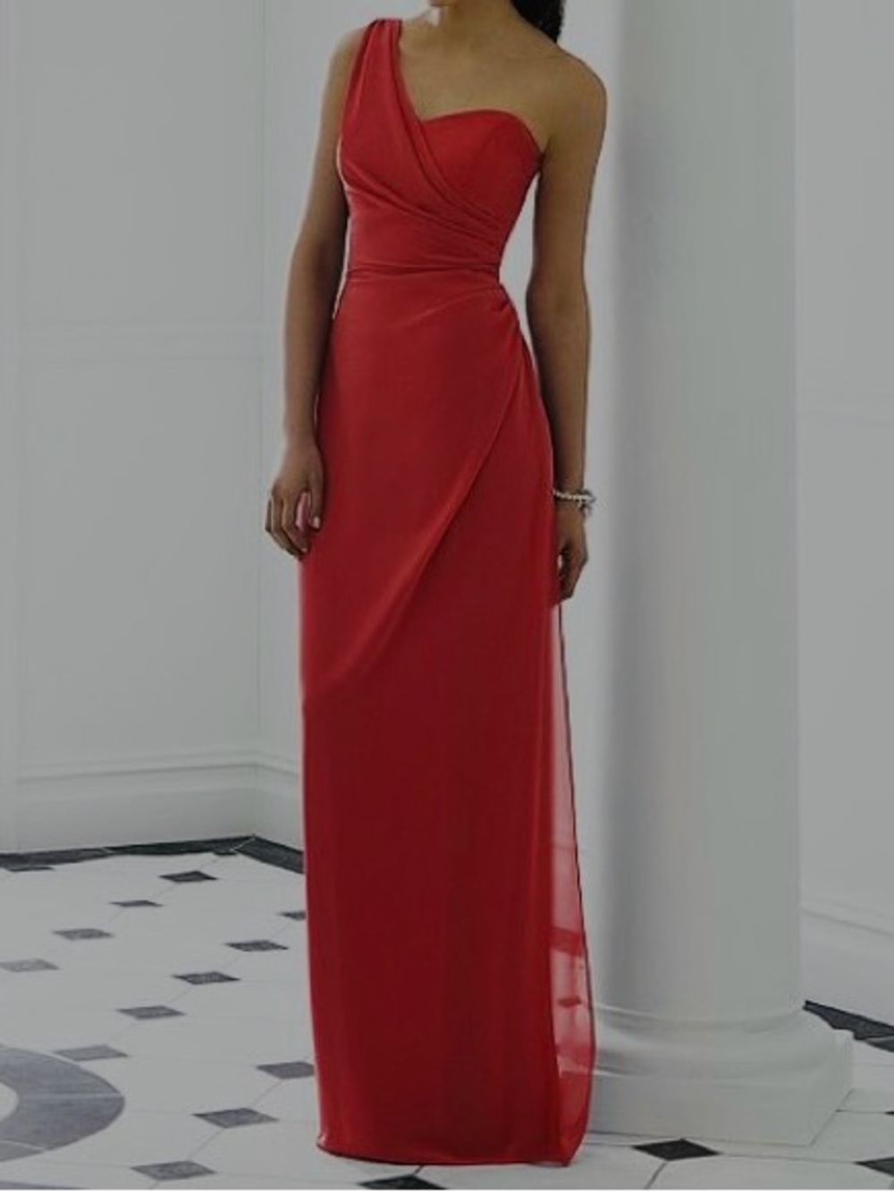After Six Elegant Women One-Shoulder Red Hue Chiffon Dress Size 12 . Like New
